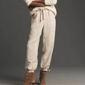 Anthropologie Pilcro The Nomad Relaxed Ankle-tie Linen Blent Pants Beige size XL